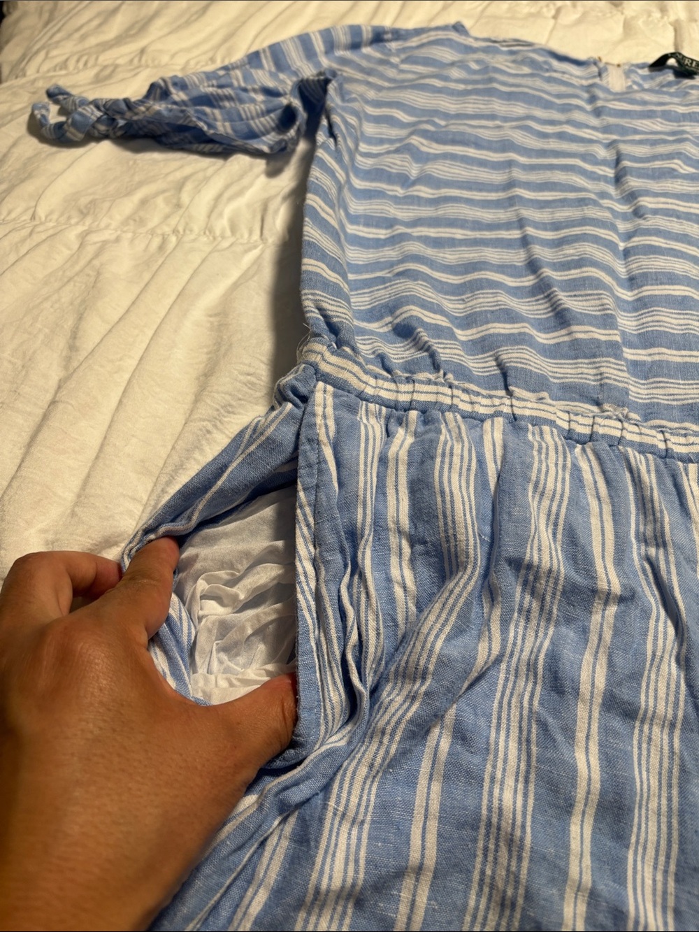Lauren Ralph Lauren Light Blue and White 100 ‘/. Linen Striped Sundress - Picture 4 of 8